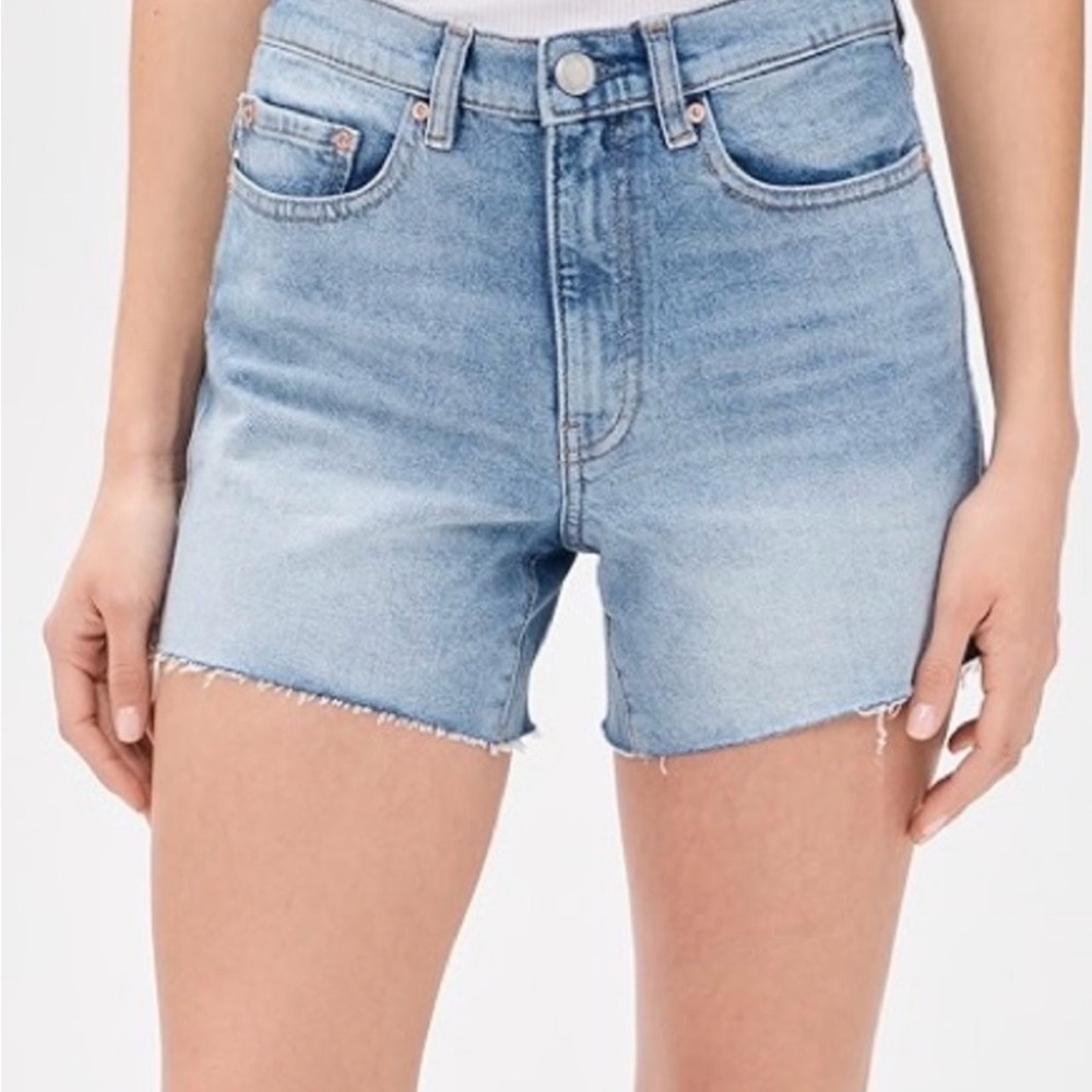 DL1961 Light Blue High-Rise Frayed Hem Denim Shorts